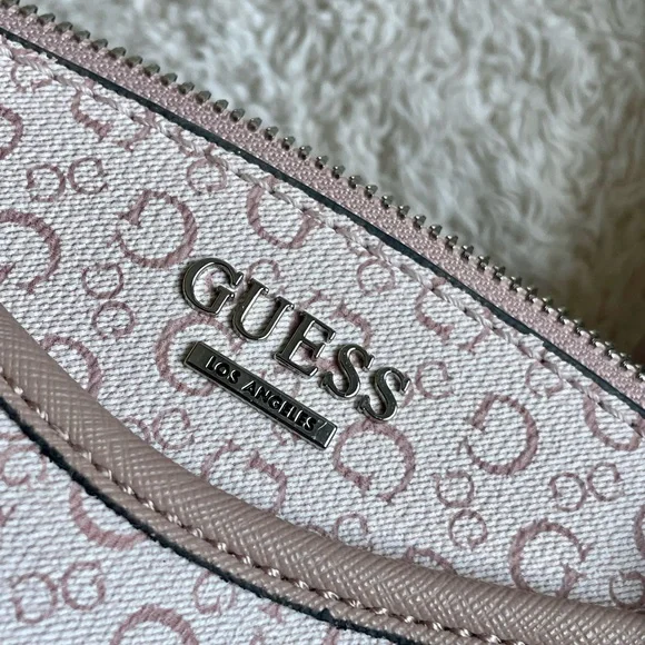 GUESS Blush Pink Allover Logo Monogram Satchel Hand Bag Purse - Picture 13 of 13